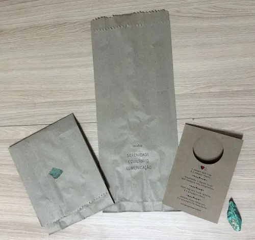 Cartão Personalizado + Cristal Amazonita. Pct c/ 12 Kits.