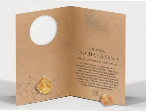 Cartão Personalizado + Cristal Calcita Laranja. Pct C/12kits