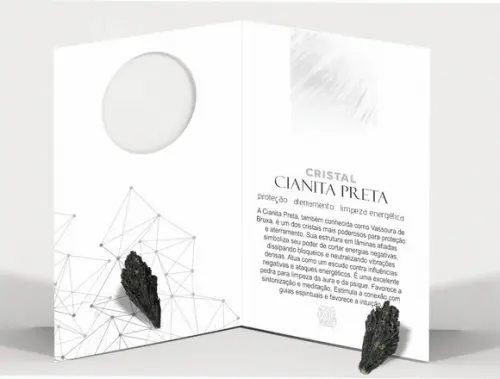 Cartão Personalizado + Cristal Cianita Preta. Pct c/ 12 Kits