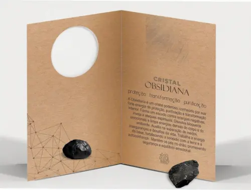 Cartão Personalizado + Cristal Obsidiana. Pct c/ 12 Kits.