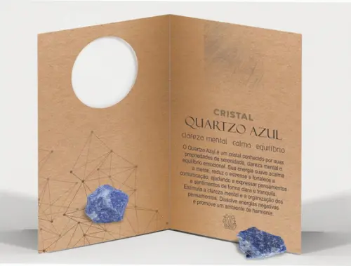 Cartão Personalizado + Cristal Quartzo Azul. Pct c/ 12 Kits.