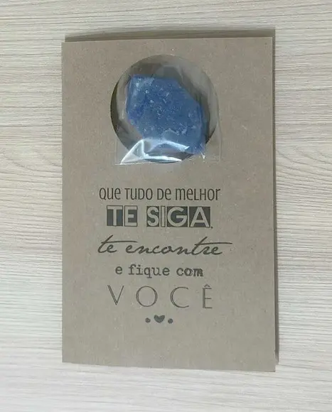 Cartão Personalizado + Cristal Quartzo Azul. Pct c/ 12 Kits.