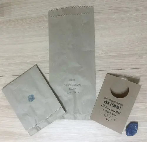 Cartão Personalizado + Cristal Quartzo Azul. Pct c/ 12 Kits.