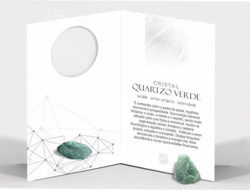 Cartão Personalizado + Cristal Quartzo Verde. Pct c/ 12 Kits