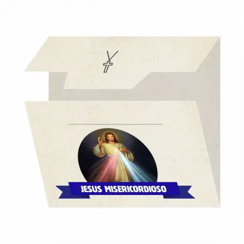 Cartão personalizado + medalhinha de Jesus Misericordioso