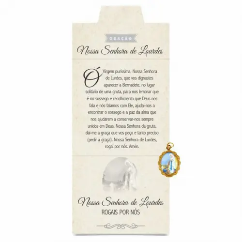 Cartão personalizado + medalhinha de N. Sra. de Lourdes