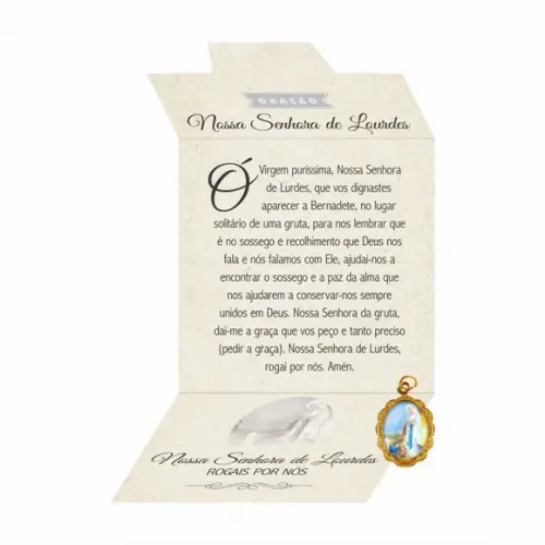 Cartão personalizado + medalhinha de N. Sra. de Lourdes