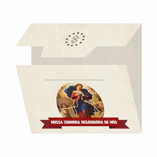 Cartão personalizado + medalhinha de N. Sra. Desatadora Nós