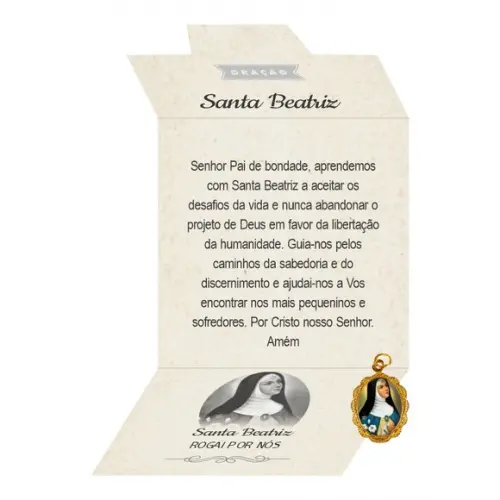 Cartão Personalizado + Medalhinha de Santa Beatriz