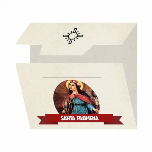Cartão personalizado + medalhinha de Santa Filomena