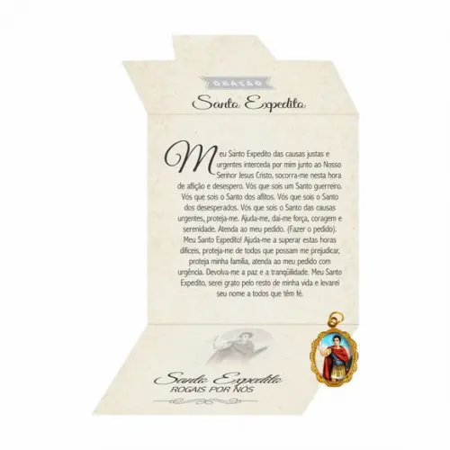 Cartão personalizado + medalhinha de Santo Expedito
