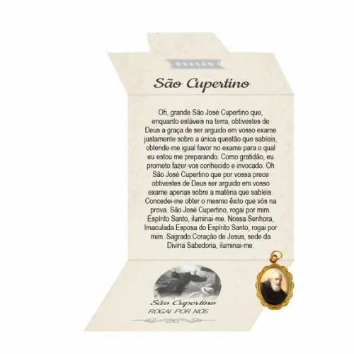 Cartão Personalizado + Medalhinha de São Cupertino