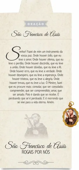 Cartão personalizado + medalhinha de São Francisco de Assis
