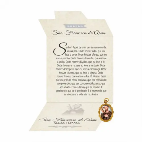 Cartão personalizado + medalhinha de São Francisco de Assis