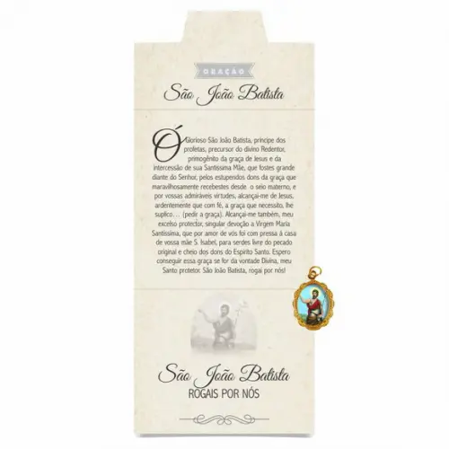 Cartão personalizado + medalhinha de São João Batista