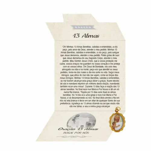 Cartão Personalizado + Medalhinha Oração das 13 Almas