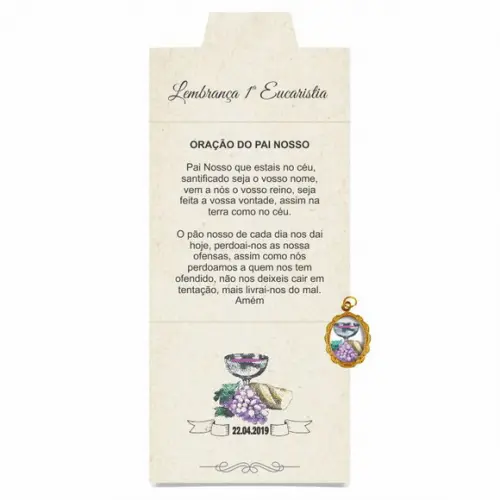 Cartão personalizado 1ª Eucaristia + medalhinha