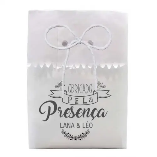 CASAMENTO - SAQUINHO PAPEL PERSONALIZADO. C/ FURO E CORDÃO