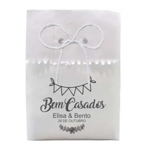 CASAMENTO - SAQUINHO PAPEL PERSONALIZADO. C/ FURO E CORDÃO