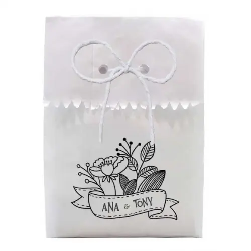 CASAMENTO - SAQUINHO PAPEL PERSONALIZADO. C/ FURO E CORDÃO