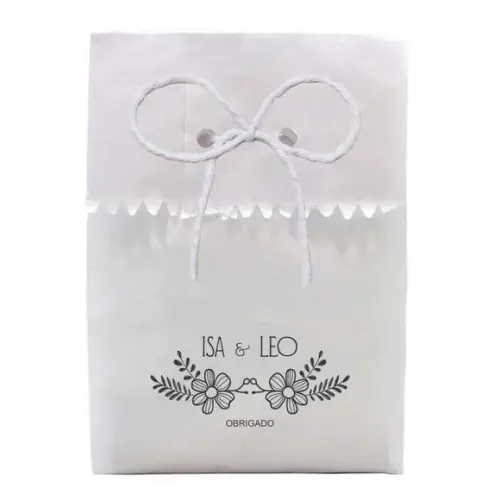 CASAMENTO - SAQUINHO PAPEL PERSONALIZADO. C/ FURO E CORDÃO