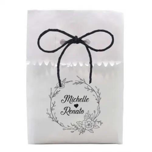 CASAMENTO - SAQUINHO PAPEL PERSONALIZADO. C/ FURO E CORDÃO
