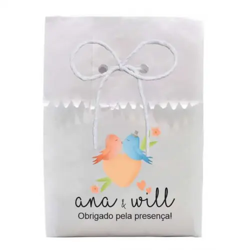 CASAMENTO - SAQUINHO PAPEL PERSONALIZADO. C/ FURO E CORDÃO
