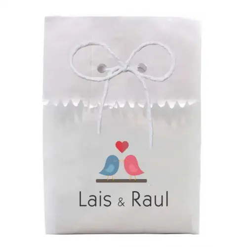 CASAMENTO - SAQUINHO PAPEL PERSONALIZADO. C/ FURO E CORDÃO