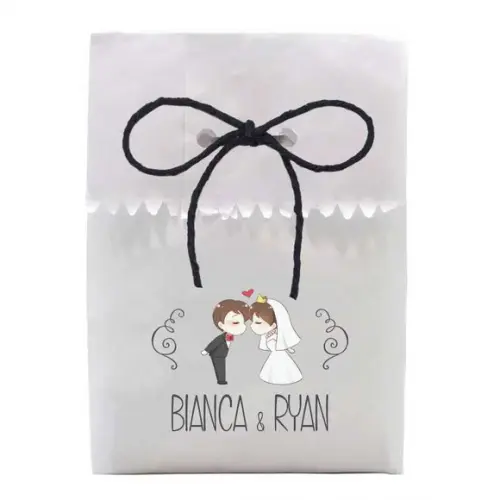 CASAMENTO - SAQUINHO PAPEL PERSONALIZADO. C/ FURO E CORDÃO