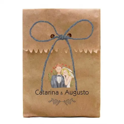 CASAMENTO - SAQUINHO PAPEL PERSONALIZADO. C/ FURO E CORDÃO