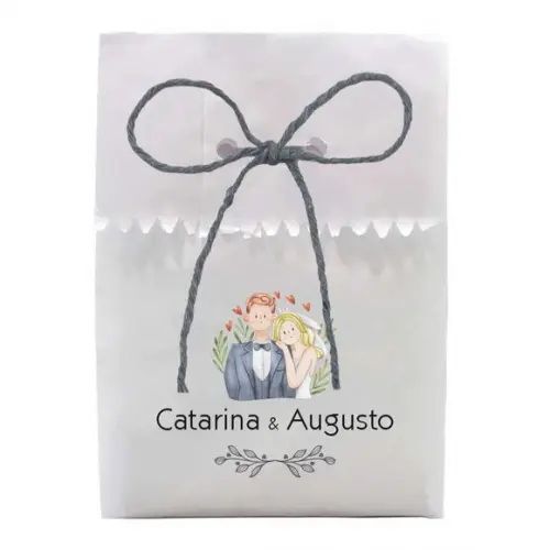 CASAMENTO - SAQUINHO PAPEL PERSONALIZADO. C/ FURO E CORDÃO