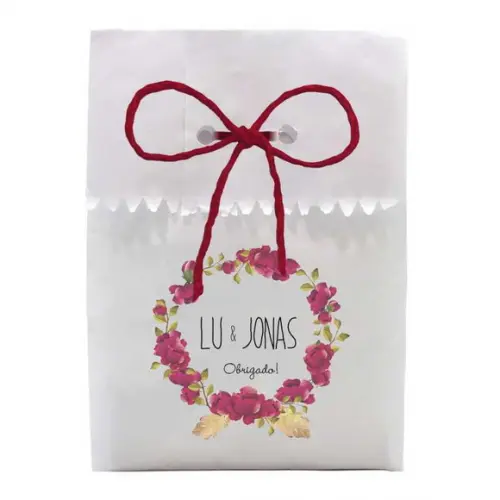 CASAMENTO - SAQUINHO PAPEL PERSONALIZADO. C/ FURO E CORDÃO