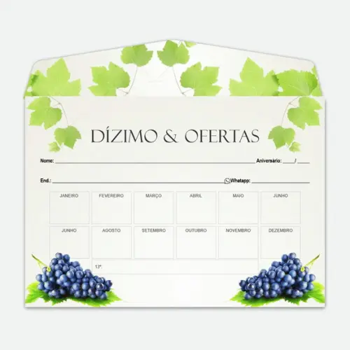 Envelope Dízimo Personalizado, Colorido.