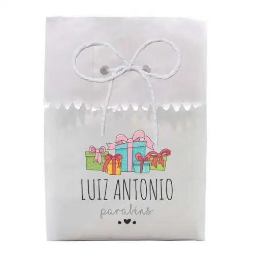 FESTAS - SAQUINHO PAPEL PERSONALIZADO. C/ FURO E CORDÃO