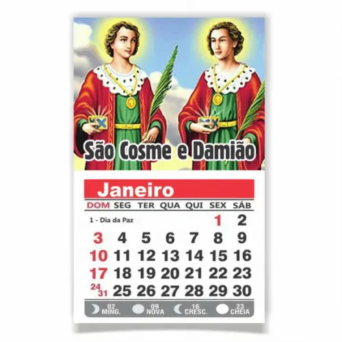 Ímã de Geladeira c/ Calendário Cosme e Damião