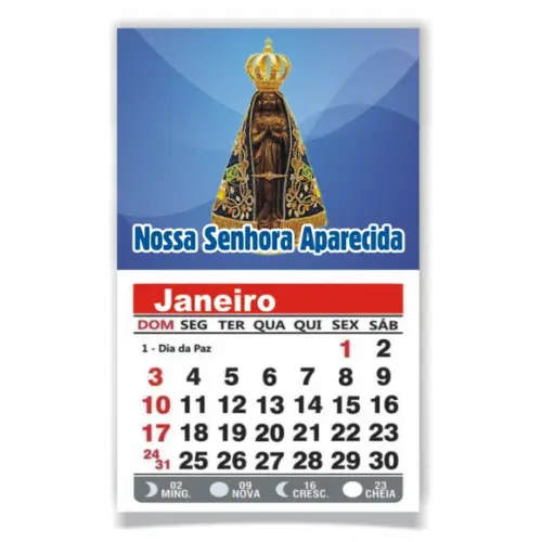 Ímã de Geladeira c/ Calendário Nossa Senhora Aparecida