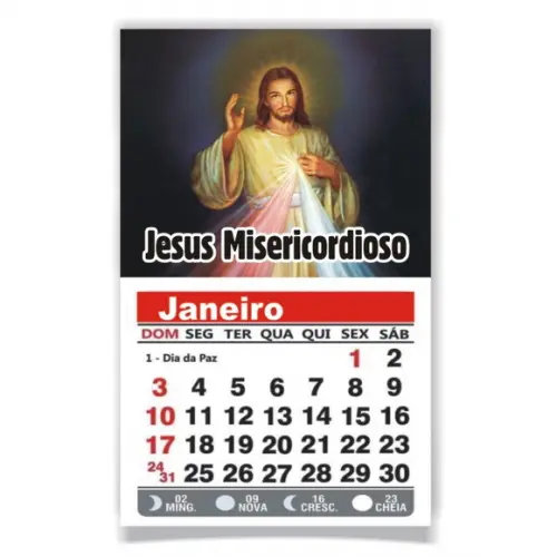 ÍMÃ DE GELADEIRA C/ CALENDÁRIO JESUS MISERICORDIOSO