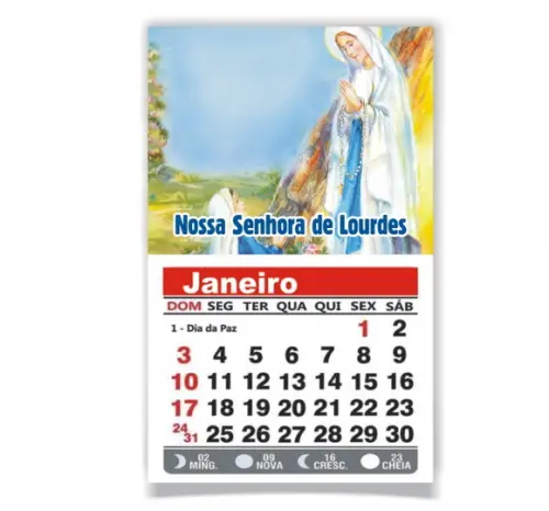 ÍMÃ DE GELADEIRA C/ CALENDÁRIO NOSSA SENHORA DE LOURDES