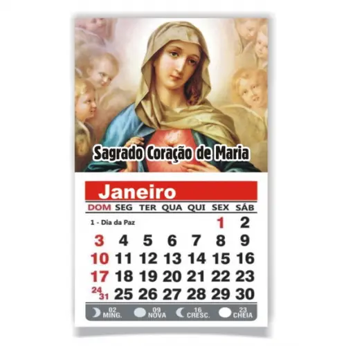 ÍMÃ DE GELADEIRA C/ CALENDÁRIO SAGRADO CORAÇÃO DE MARIA