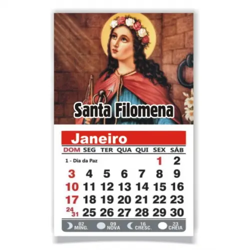 ÍMÃ DE GELADEIRA C/ CALENDÁRIO SANTA FILOMENA