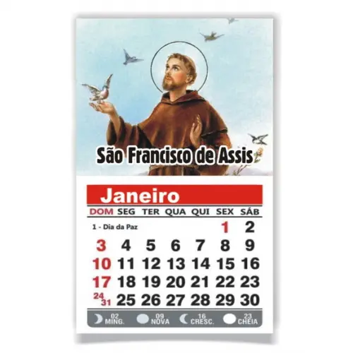 ÍMÃ DE GELADEIRA C/ CALENDÁRIO SÃO FRANCISCO DE ASSIS