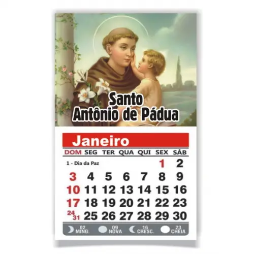 ÍMÃ DE GELADEIRA C/ CALENDÁRIO SANTO ANTÔNIO DE PÁDUA