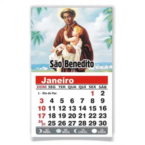 ÍMÃ DE GELADEIRA C/ CALENDÁRIO SÃO BENEDITO