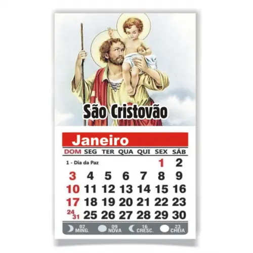ÍMÃ DE GELADEIRA C/ CALENDÁRIO SÃO CRISTOVÃO