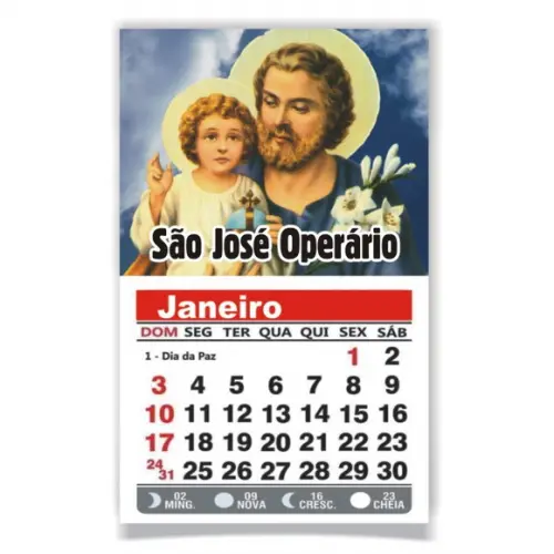 ÍMÃ DE GELADEIRA C/ CALENDÁRIO SÃO JOSÉ OPERÁRIO