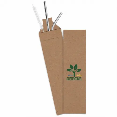 Kit canudo inox c/ 3 pçs + embalagem personalizados