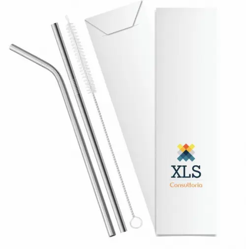 Kit Canudo Inox c/ 3 Pçs + Embalagem Personalizados
