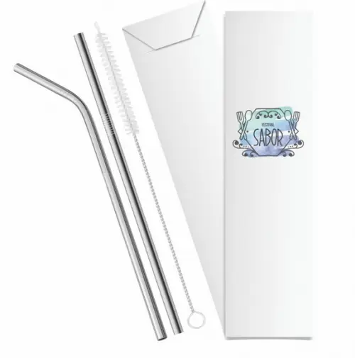 Kit Canudo Inox c/ 3 Pçs + Embalagem Personalizados