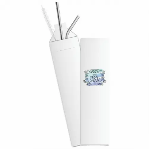 Kit Canudo Inox c/ 3 Pçs + Embalagem Personalizados