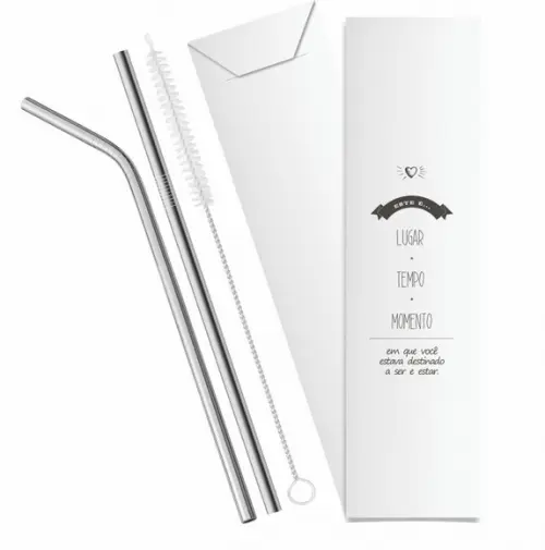 Kit Canudo Inox c/ 3 Pçs + Embalagem Personalizados